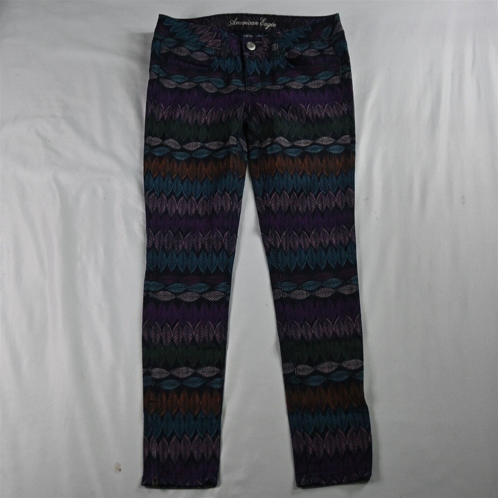 American Eagle 4 Jegging Green Camo Destroyed Super Stretch X Denim Womens Jeans